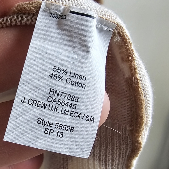 J. Crew Tan Cream Polka Dot Boatneck Pullover Linen Cotton Sweater M - Picture 7 of 8